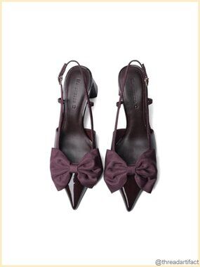 Women's Bow Heels Slingback Chunky Block Heels Pointed Toe Buckle Pump